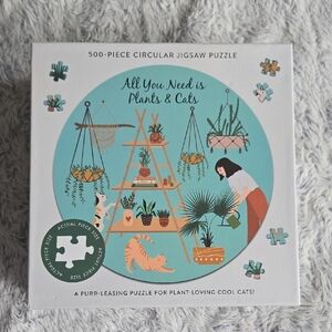 All You Need Is Plants & Cats 500-Piece Circular Jigsaw Puzzle NEW